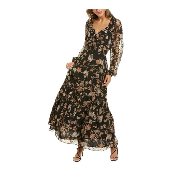 WALTER BAKER Sophia Black Floral Long Sleeve V Neck Maxi Dress Size 0 NWT - Picture 7 of 11